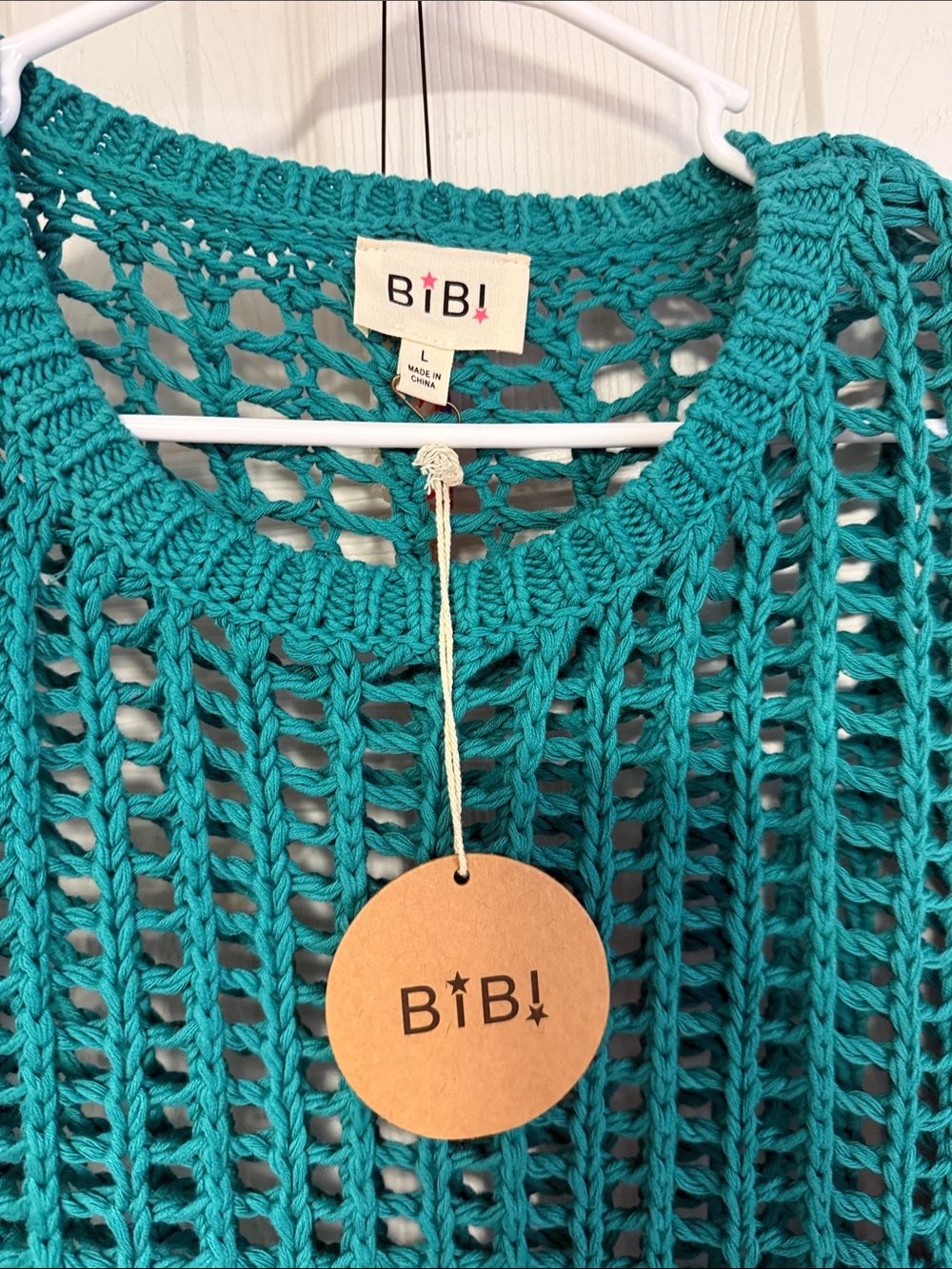 BiBi Open-Weave Crewneck Sweater in Teal Green - Picture 2 of 4